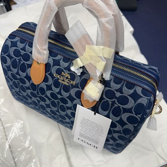 NWT Coach Rowan Large Satchel Bag in Signature Denim Canvas Cherry Charm CY699 - Picture 13 of 14